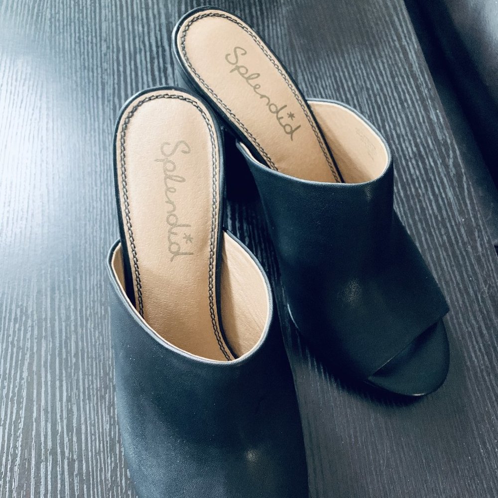 Splendid Black Leather Slide Heels, size 9.5
